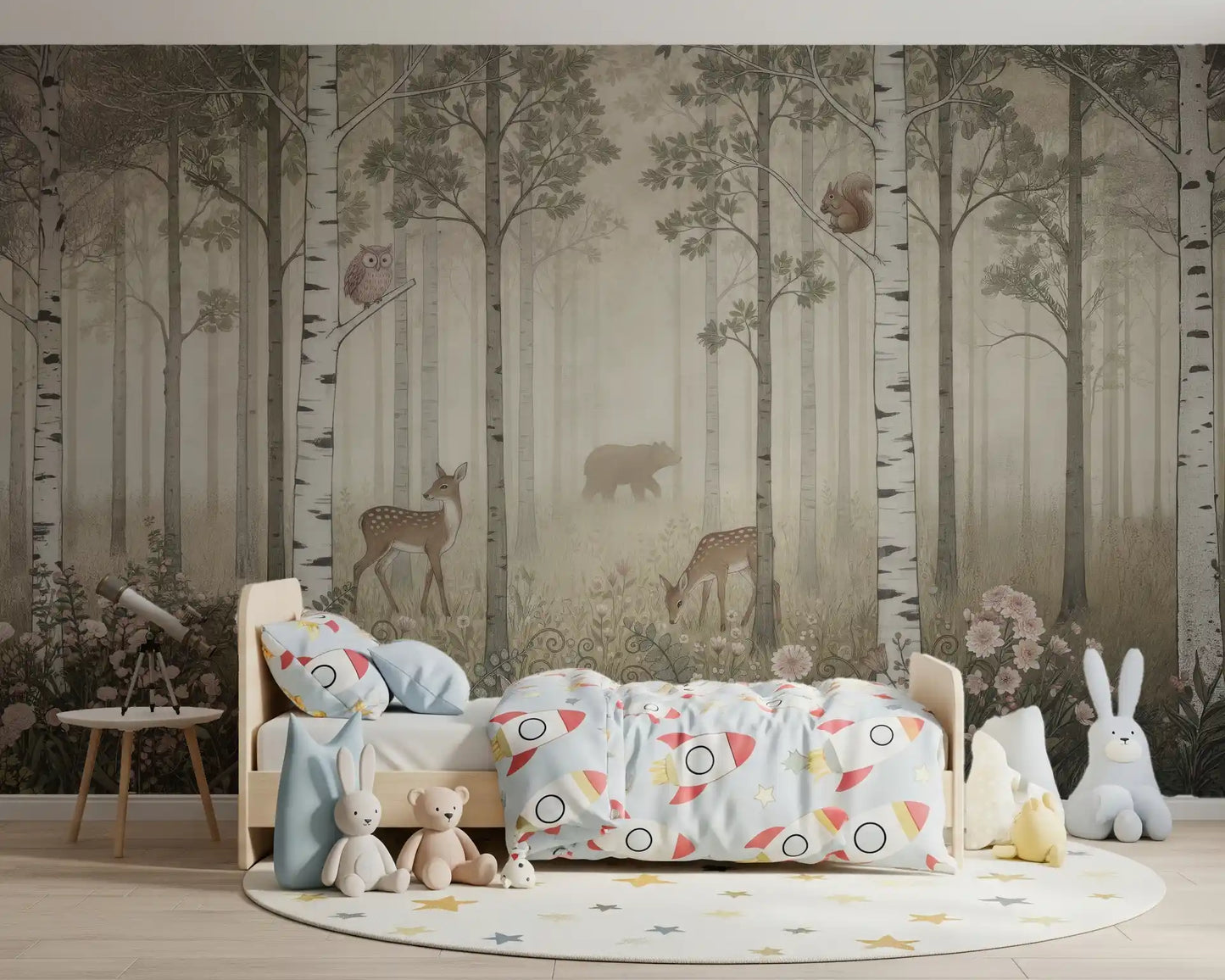 Forest Animals and Wildflowers – Misty Day Wall Mural
