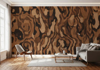 Warm toned grain pattern wall mural with deep espresso swirl., GD10371