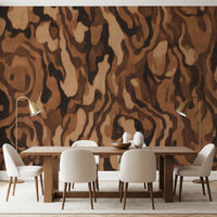 Dining room wall mural with Swirling organic shapes in warm espresso and caramel tones., GD10371