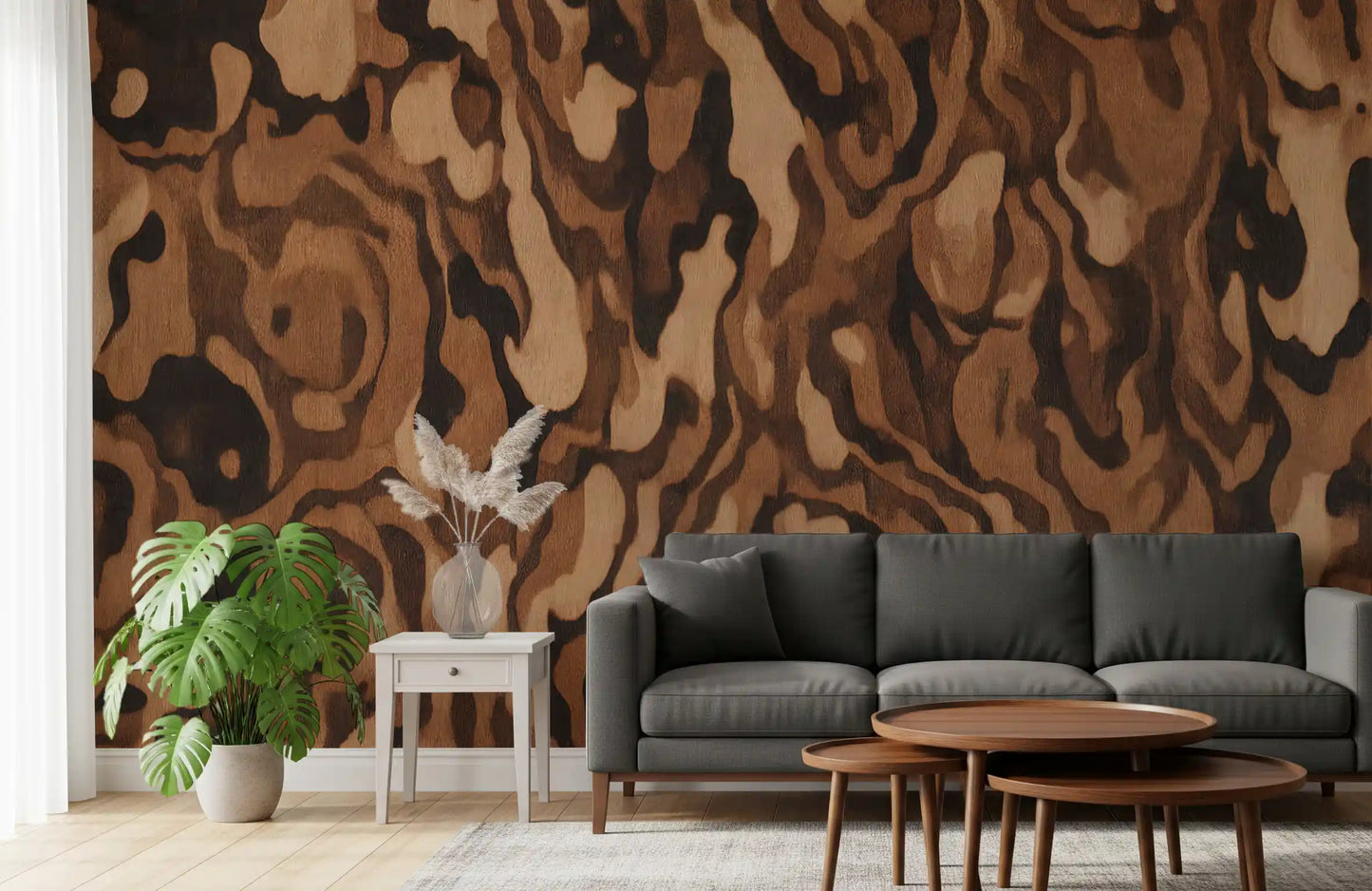 Organic wood grain mural with natural brown colour variations., GD10371