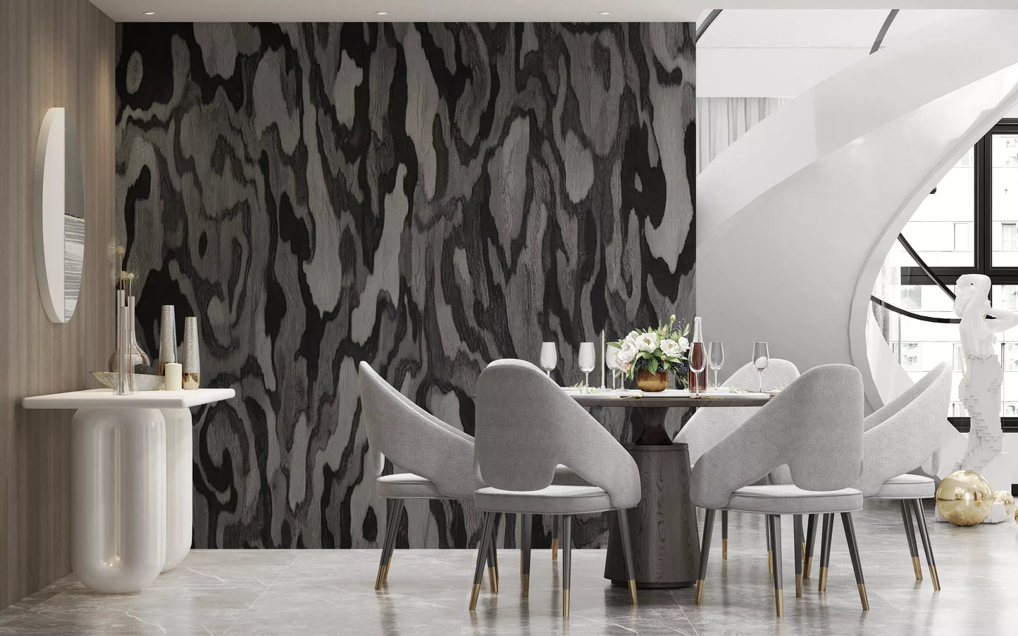 Ettore Root wall mural with grey and charcoal wood root pattern., GD10372