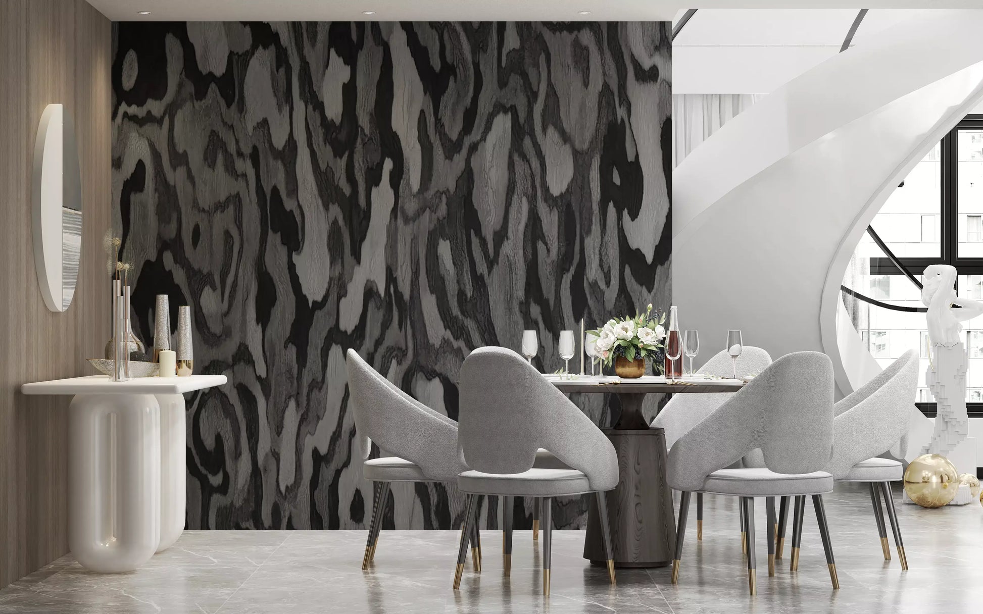 Ettore Root wall mural with grey and charcoal wood root pattern., GD10372
