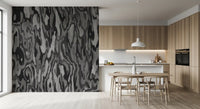 Monochrome wood root wall mural displayed in a dining room space, GD10372