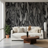 Swirling organic shapes wall mural in monochrome silver and dark grey tones., GD10372