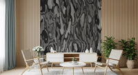 Abstract wood root texture wall mural in layered charcoal and pale grey., GD10372