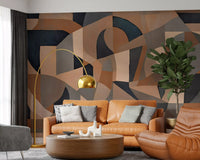 Cubist wall mural with arches and rectangles in muted blush and taupe tones., GD10375