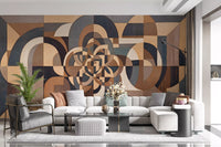 Wall mural with Central rosette motif surrounded by interlocking geometric curves and planes., GD10377