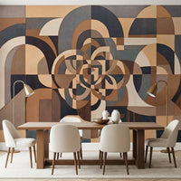 Abstract geometric wall mural with concentric circles and rectangular blocks., GD10377
