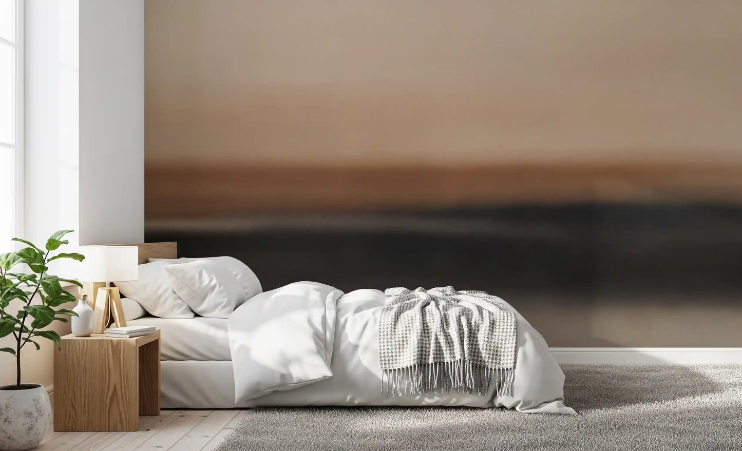 Peach and charcoal gradient wall mural in a bedroom setting., GD10387