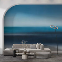 Vivid blue gradient wall mural with strong tonal contrast in living room., GD10389