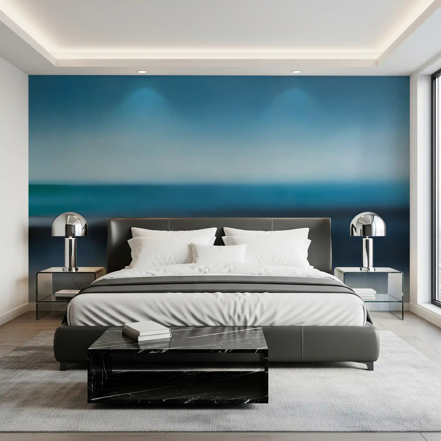 Deep navy and charcoal lower section on blurred abstract wall mural., GD10389