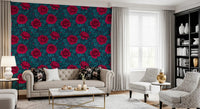 Nocturnal rose garden wallpaper applied in a living room setting., GD10399