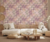 Watercolour diamond grid wallpaper in muted pastel pink and grey shades., GD10404