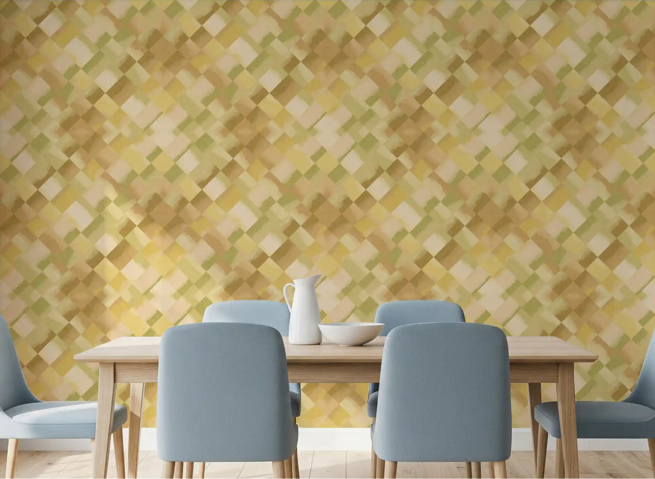 Relax Greenery Painted Checker Wallpaper⁠