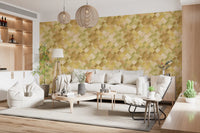 Repeating diamond wallpaper with natural pigment washes in olive and mustard., GD10405