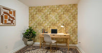 Watercolour diagonal pattern wallpaper in muted earthy green and golden shades., GD10405