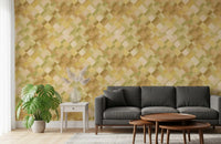 Diagonal watercolour checker wallpaper in olive green and mustard yellow tones., GD10405