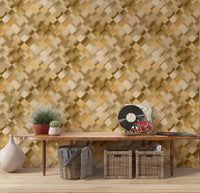 Diagonal geometric diamond wallpaper in watercolour brown shown in a hallway., GD10406