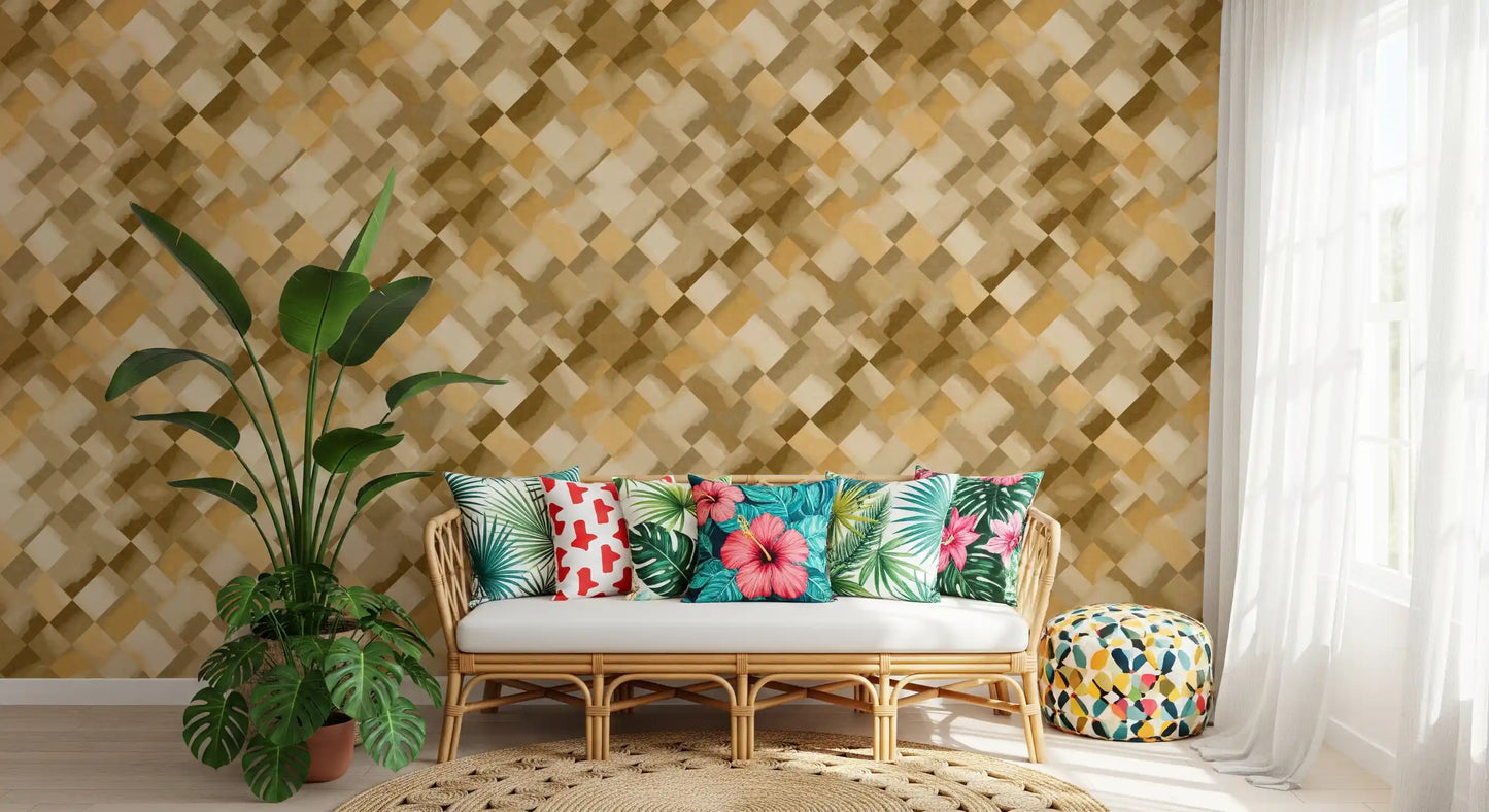 Watercolour diagonal pattern wallpaper in muted warm brown and sandy shades., GD10406