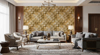 Geometric checker wallpaper showing overlapping ochre brown and cream squares., GD10406