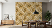Repeating diamond wallpaper with natural pigment washes in dining room., GD10406