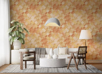 Repeating diamond wallpaper with natural pigment washes in coral and golden tones., GD10407