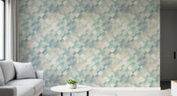 Painted diamond grid wallpaper with blended lavender sage and white colour., GD10409