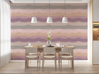 Soft purple and grey ombre wallpaper with organic mountain edges in dining room., GD10410