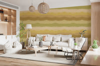 Relax greenery painted horizon wallpaper with olive and golden tan bands., GD10411