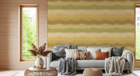 Layered green and tan horizon wallpaper with soft edges on a living room wall., GD10411