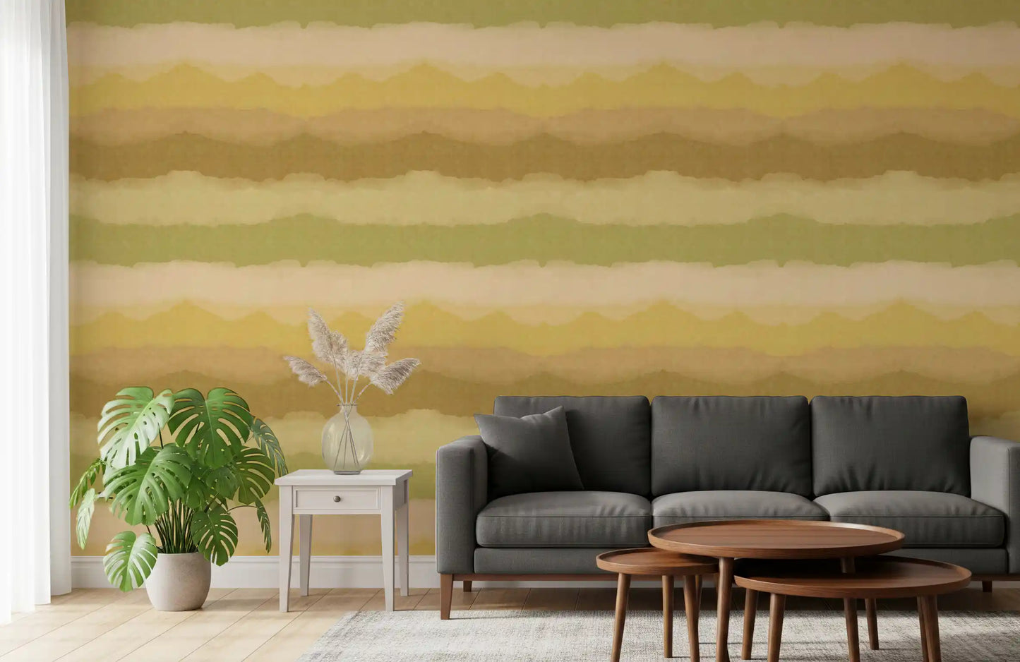 Watercolour ombre wallpaper featuring green and mustard gradient stripes., GD10411