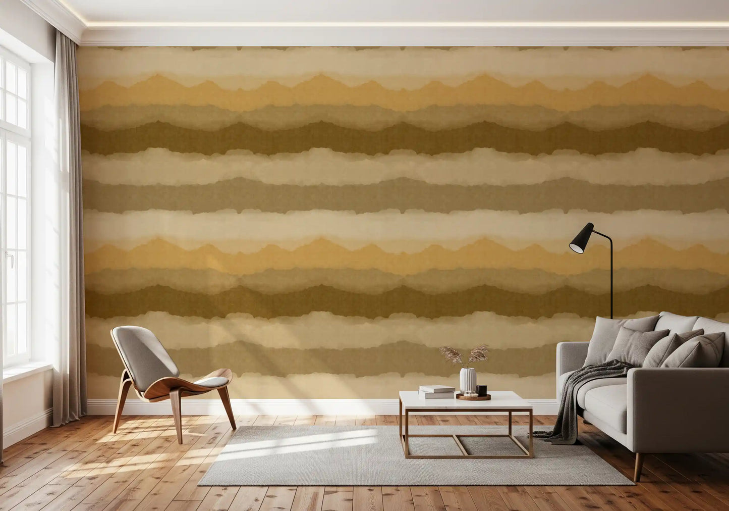 Watercolour ombre wallpaper featuring ochre and cream gradient stripes., GD10412