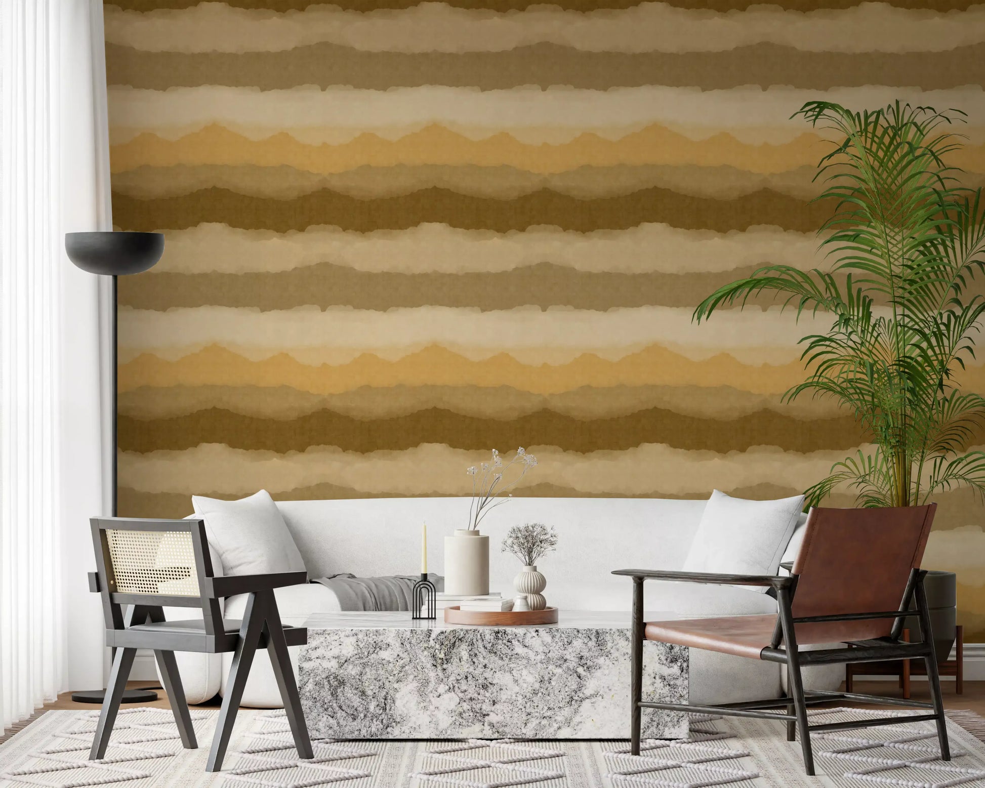 Warm brown and ivory ombre wallpaper with organic mountain silhouettes., GD10412