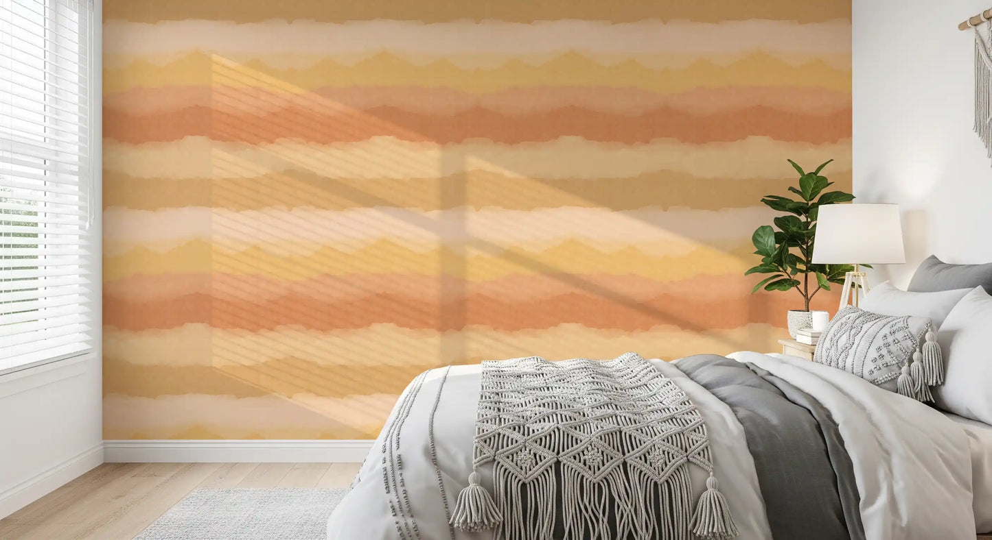 Abstract sunny wallpaper with repeating watercolour gradient pattern in bedroom., GD10413