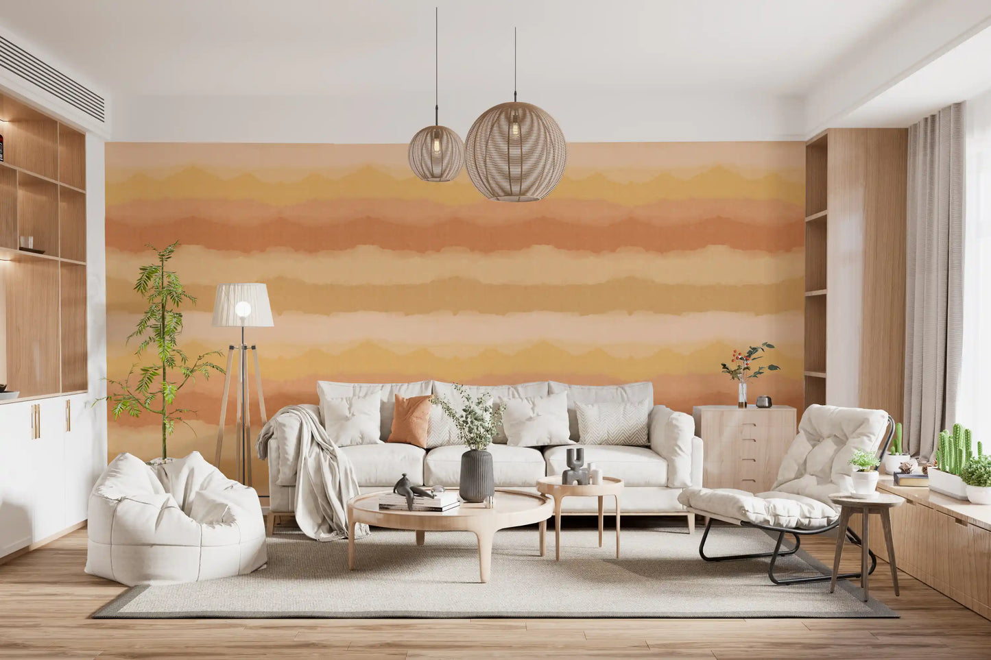 Warm orange and cream ombre wallpaper with organic mountain silhouettes., GD10413