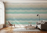 Dusty blue and sage green layered wallpaper with fabric-like texture., GD10415
