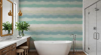 Teal and sage horizon gradient wallpaper with soft edges in a bathroom., GD10415