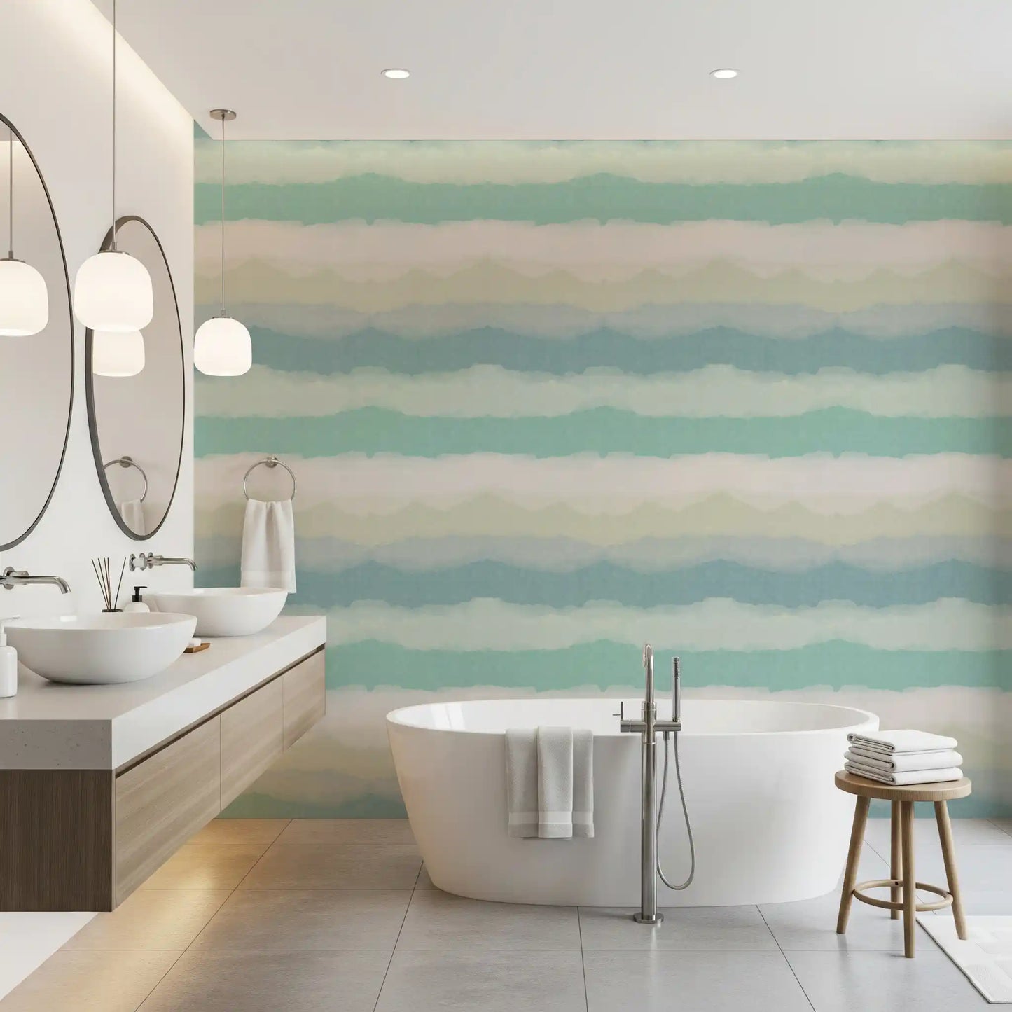 Abstract watery wallpaper with repeating watercolour gradient pattern in bathroom., GD10415