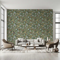 Botanical wallpaper featuring loose wildflower clusters and small berries., GD10416