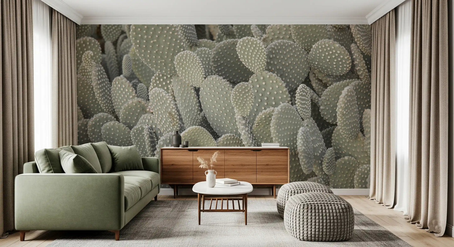 Cactus pad wall mural in muted natural green colour palette., GD10421