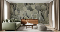 Cactus pad wall mural in muted natural green colour palette., GD10421