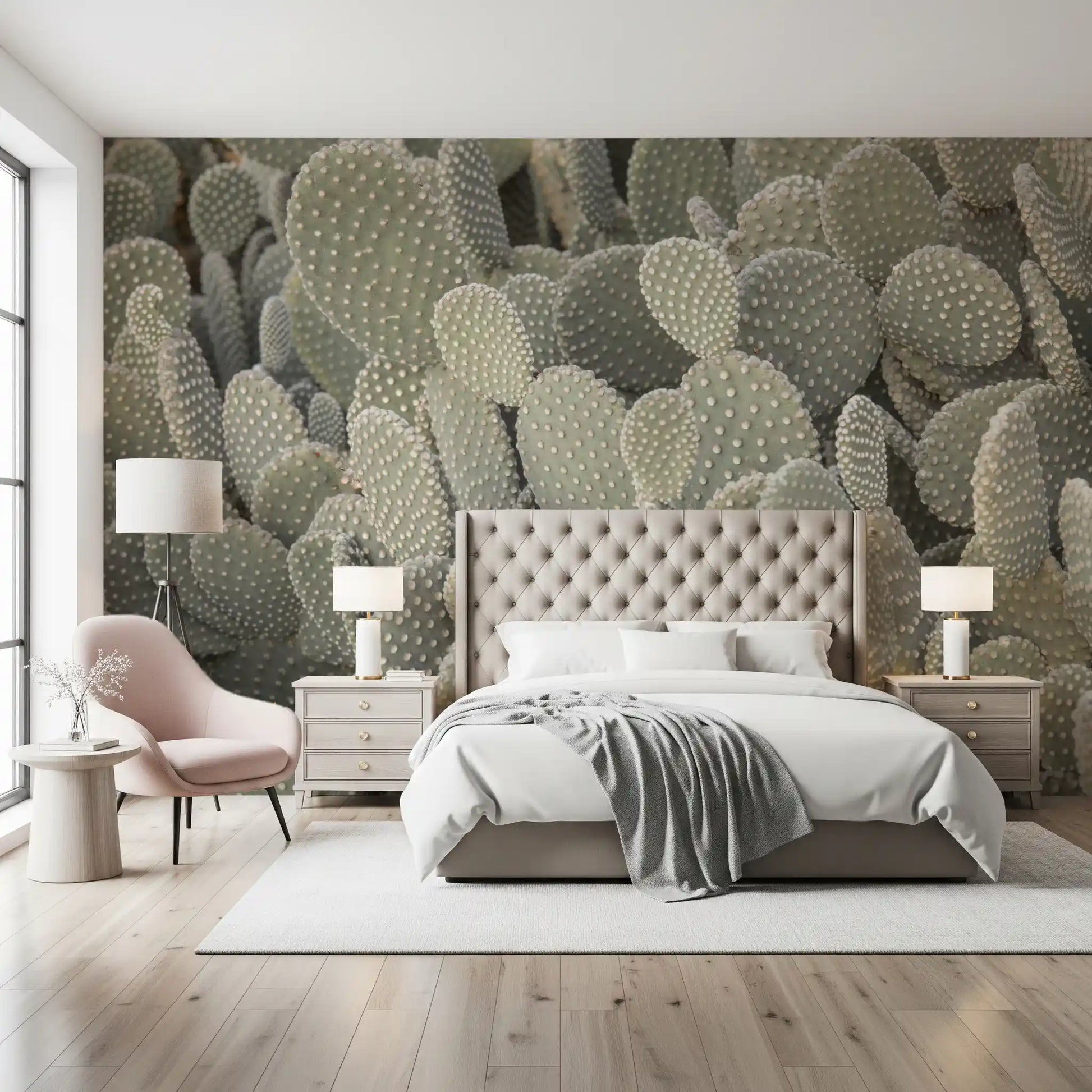 Paddle cactus wall mural with tightly grouped fleshy pads and fine bumps., GD10421