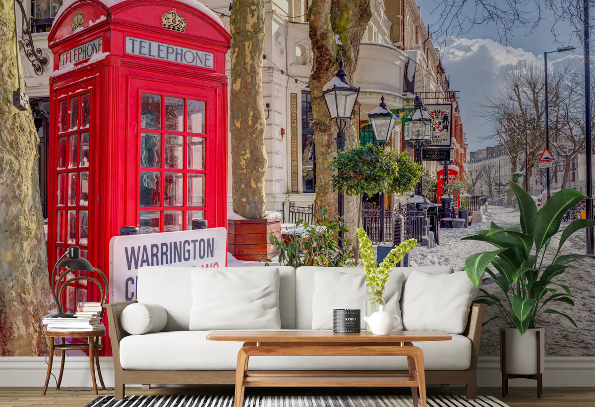 Maida Vale in snow wall mural displayed on a bright living room., GD10422