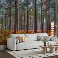 Pine Woods and Ember Ferns mural showing moss-covered bark and mist., GD10424