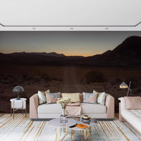 Desert mural with Mountain ridge silhouettes against orange twilight sky, GD10425