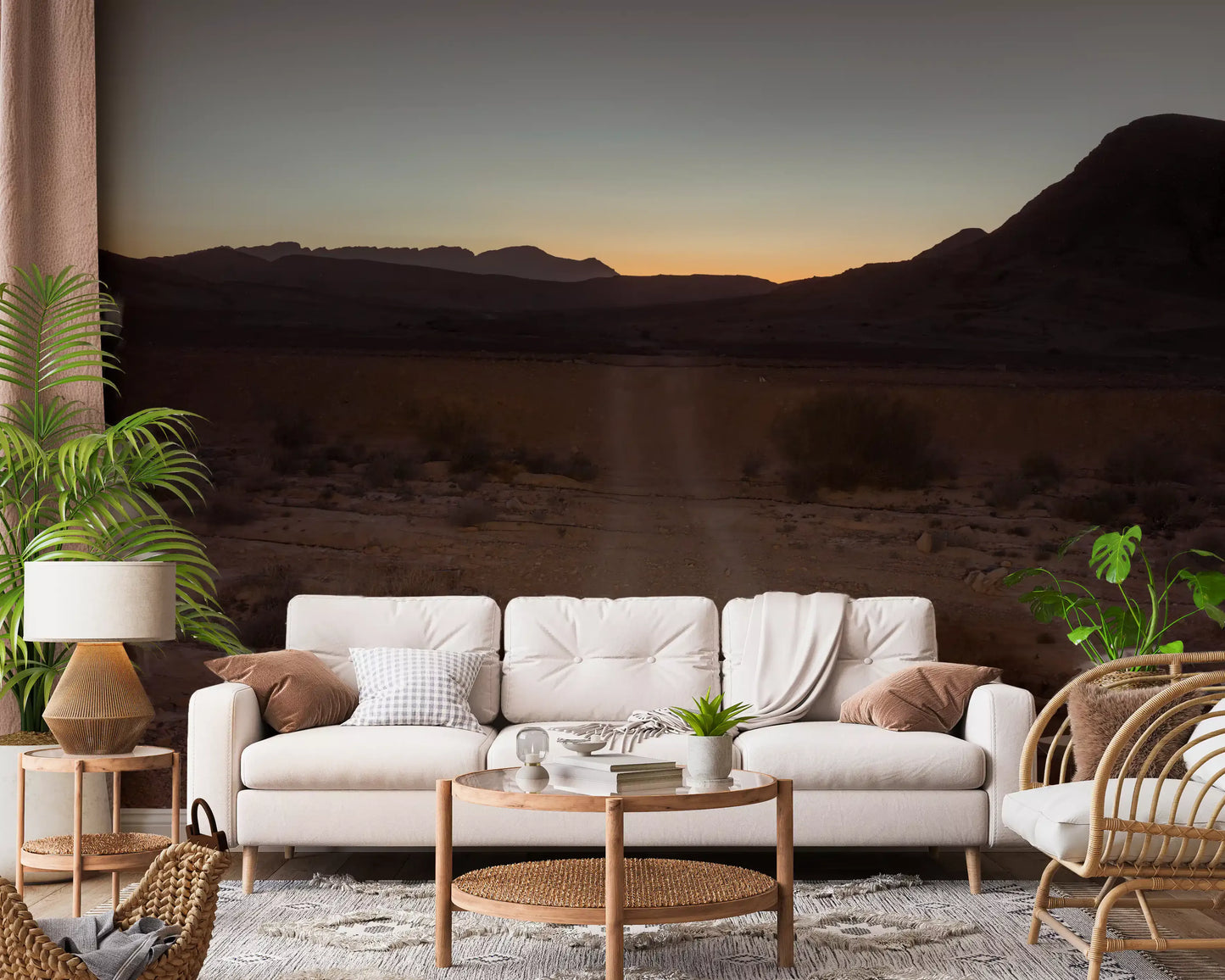 Sandy beige foreground with scattered rocks in desert path wall mural., GD10425