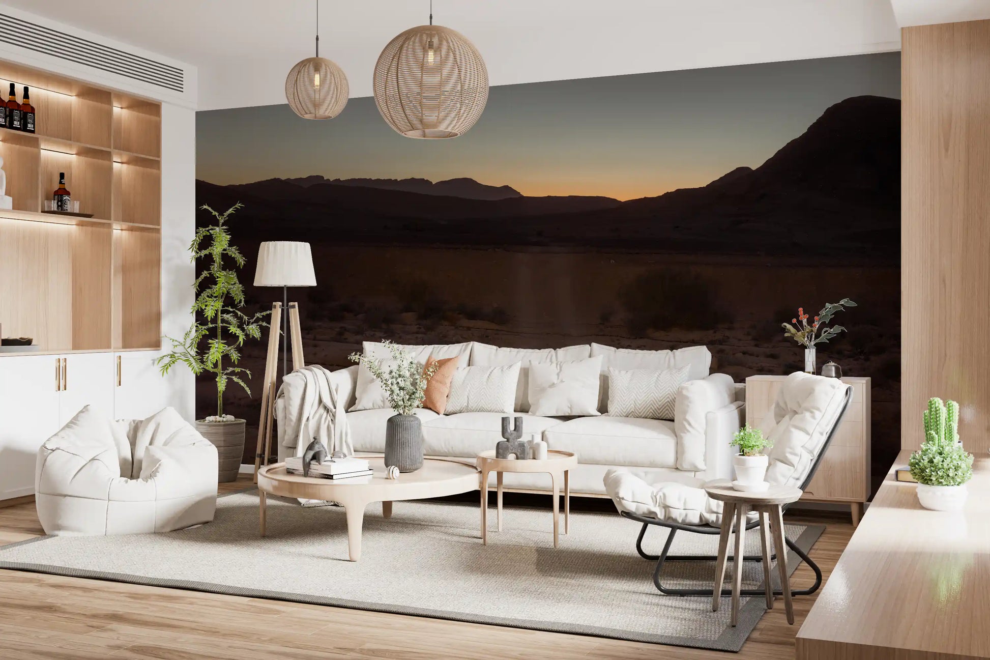 Desert Dawn Path wall mural displayed in a living room setting., GD10425
