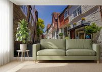 Charming Cobbled Lane wall mural with sandstone and whitewashed buildings., GD10426