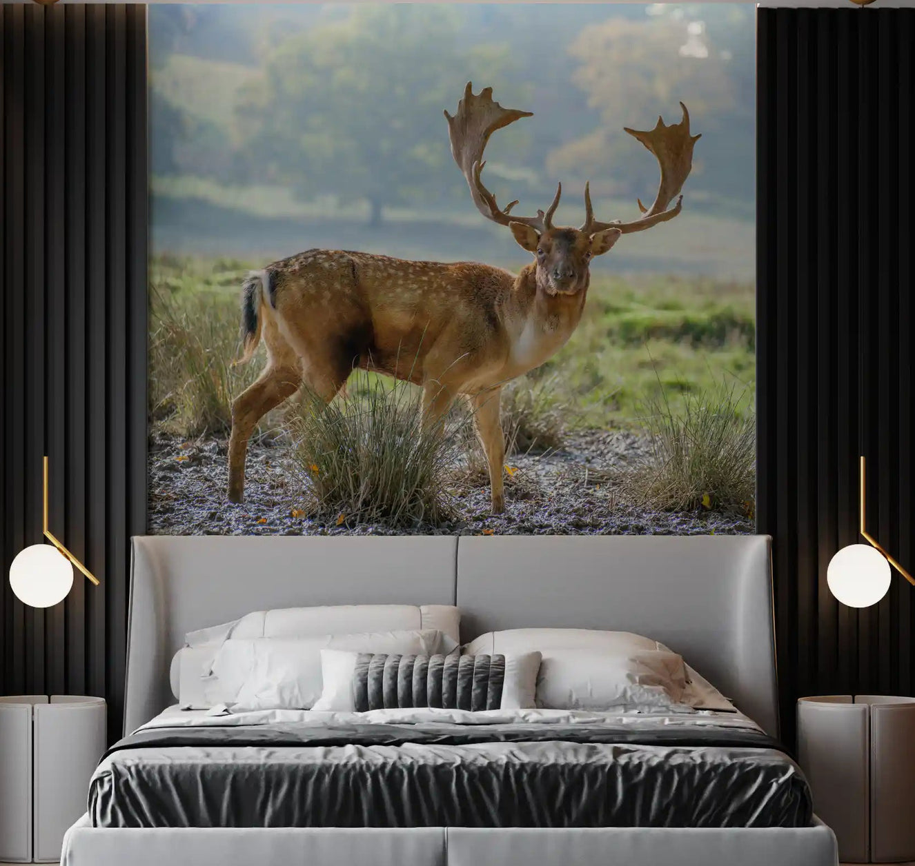 Woodland regent meadow mural featured in a bedroom space.