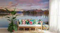 Calm lake surface reflecting colourful sunset clouds in a landscape wall mural., GD10433